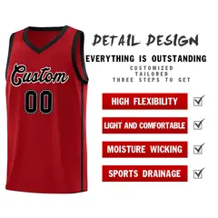 Red Black-White Side Two Bars Basketball Jersey 5