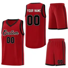 Red Black-White Side Two Bars Basketball Jersey 6