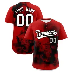 Red Black White Skeleton Graffiti Quick Dry Baseball Jersey 1