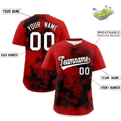 Red Black White Skeleton Graffiti Quick Dry Baseball Jersey 2