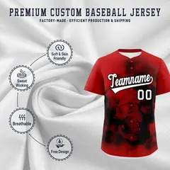 Red Black White Skeleton Graffiti Quick Dry Baseball Jersey 4