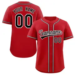 Red Black-White Solid Full-Button Baseball Jersey