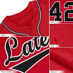 Red Black-White Solid Full-Button Baseball Jersey 2