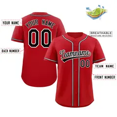 Red Black-White Solid Full-Button Baseball Jersey 3