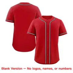 Red Black-White Solid Full-Button Baseball Jersey 8