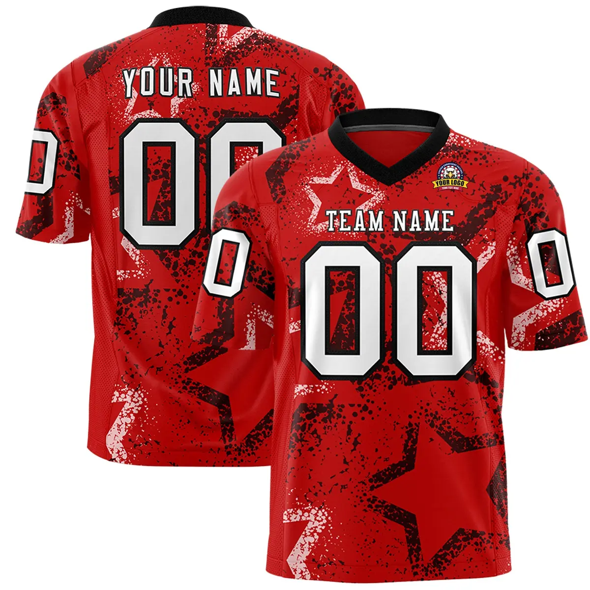 Red Black White Star Graffiti Authentic Football Jersey