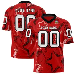 Red Black White Star Graffiti Authentic Football Jersey 1