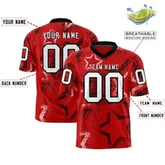 Red Black White Star Graffiti Authentic Football Jersey 2