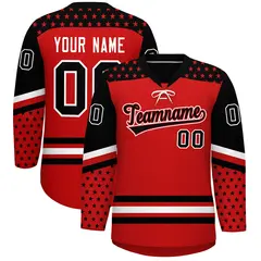 Red Black White Star Series Lace-Up Neck Hockey Jersey 1