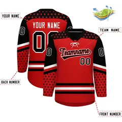Red Black White Star Series Lace-Up Neck Hockey Jersey 2