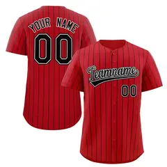 Red Black-White Stripe Authentic Fashion Baseball Jersey