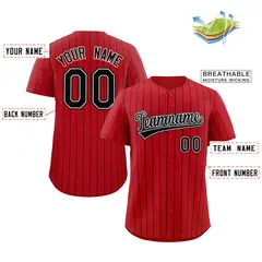 Red Black-White Stripe Authentic Fashion Baseball Jersey 2