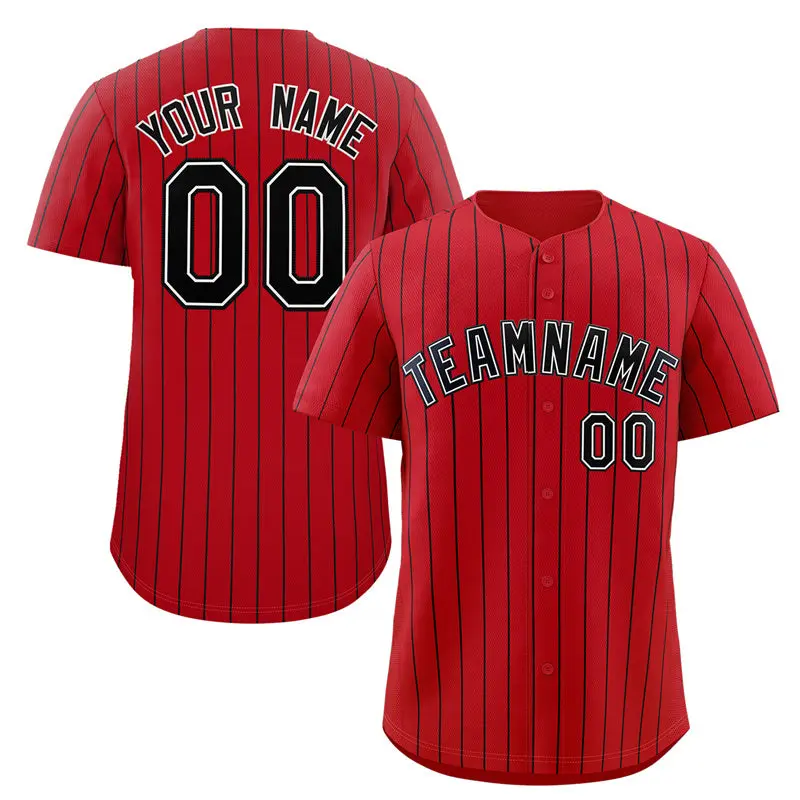 Red Black-White Stripe Authentic Fashion Baseball Jersey