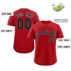 Red Black-White Stripe Authentic Fashion Baseball Jersey 2