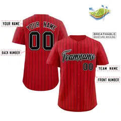 Red Black-White Stripe Authentic Fashion Baseball Jersey 2