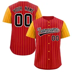 Red Black-White Stripe Raglan Sleeves Baseball Jersey 1