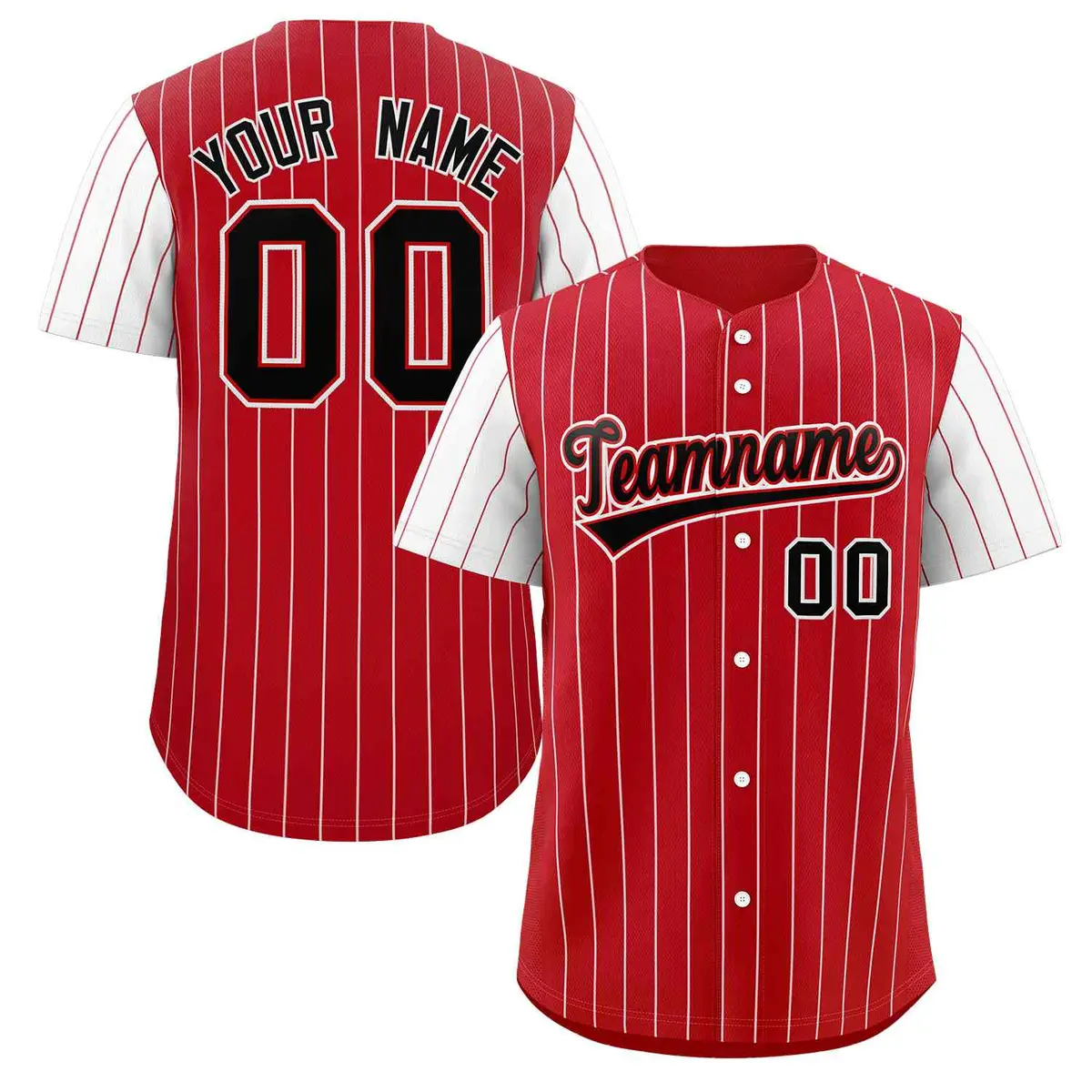 Red Black-White Stripe Raglan Sleeves Baseball Jersey