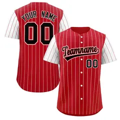 Red Black-White Stripe Raglan Sleeves Baseball Jersey