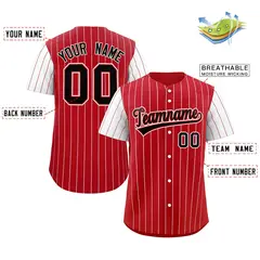 Red Black-White Stripe Raglan Sleeves Baseball Jersey 2