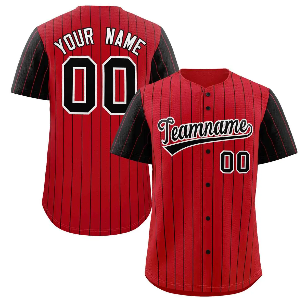 Red Black-White Stripe Raglan Sleeves Baseball Jersey