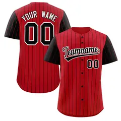 Red Black-White Stripe Raglan Sleeves Baseball Jersey