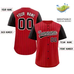 Red Black-White Stripe Raglan Sleeves Baseball Jersey 2