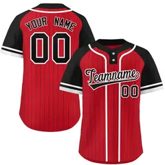 Red Black-White Stripe Raglan Two-Button Softball Jersey