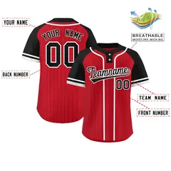 Red Black-White Stripe Raglan Two-Button Softball Jersey 2