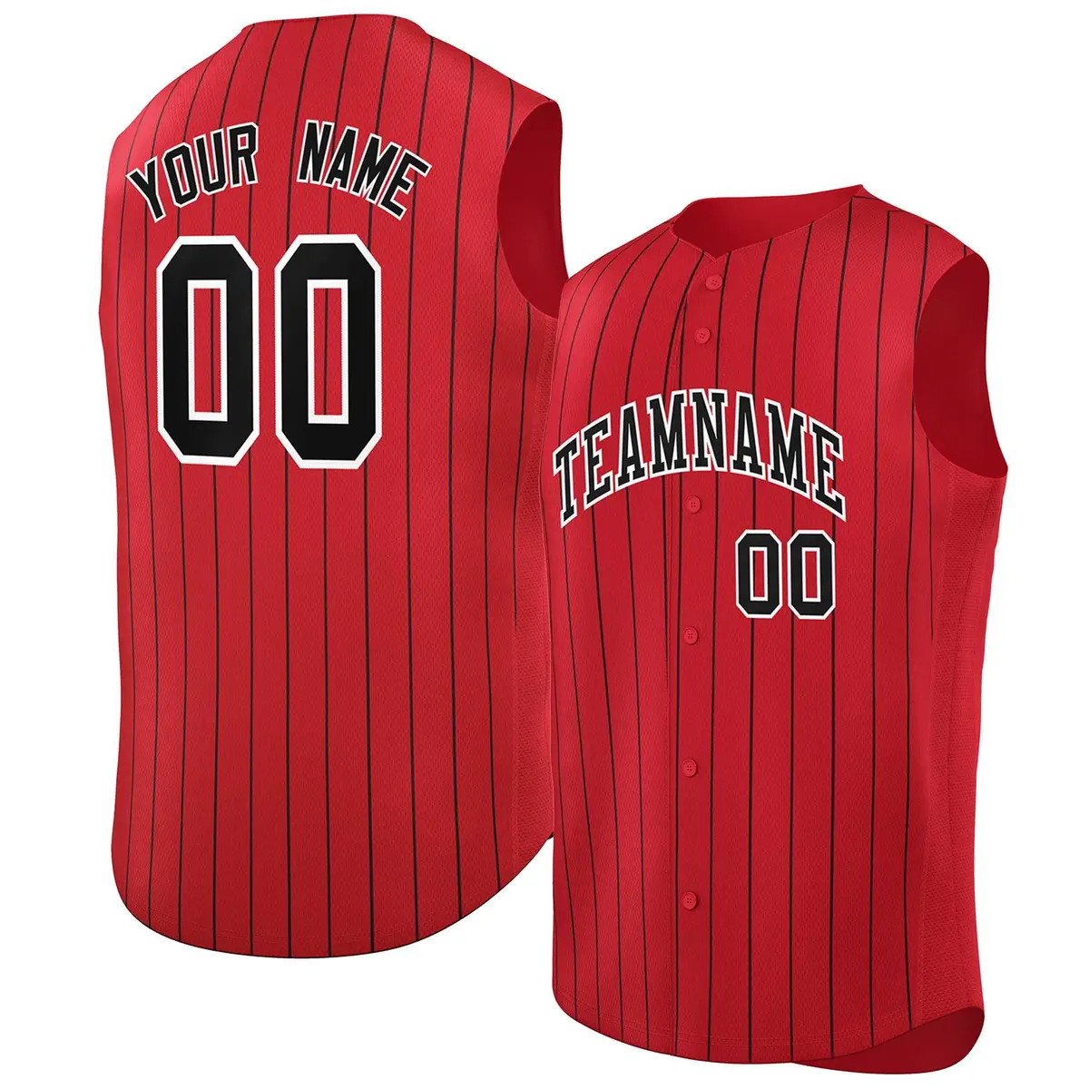 Red Black-White Striped Sleeveless Fashion Baseball Jersey