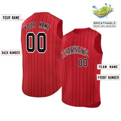 Red Black-White Striped Sleeveless Fashion Baseball Jersey 2