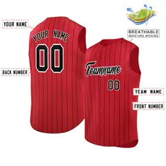 Red Black-White Striped Sleeveless Fashion Baseball Jersey 2