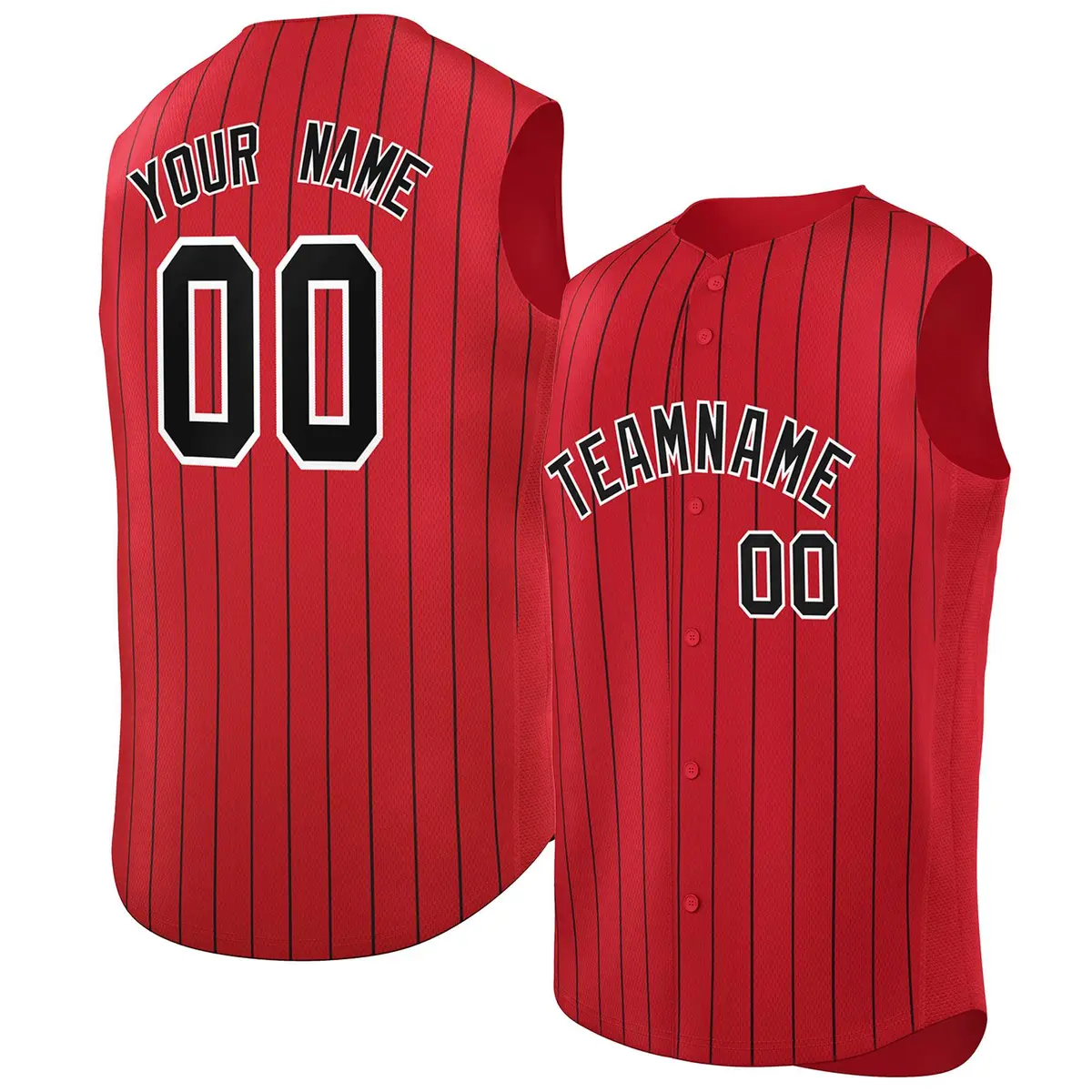 Red Black-White Striped Sleeveless Fashion Baseball Jersey