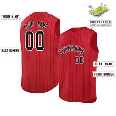 Red Black-White Striped Sleeveless Fashion Baseball Jersey 2
