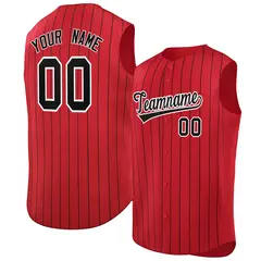 Red Black-White Striped Sleeveless Fashion Baseball Jersey