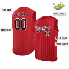 Red Black-White Striped Sleeveless Fashion Baseball Jersey 2