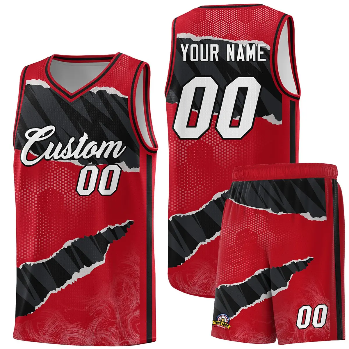 Red Black-White Tear Graffiti Sports Basketball Jersey