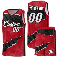 Red Black-White Tear Graffiti Sports Basketball Jersey 1