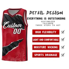 Red Black-White Tear Graffiti Sports Basketball Jersey 2