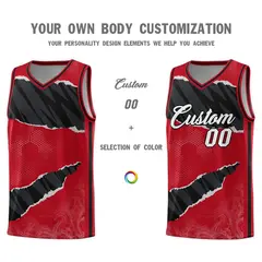 Red Black-White Tear Graffiti Sports Basketball Jersey 3