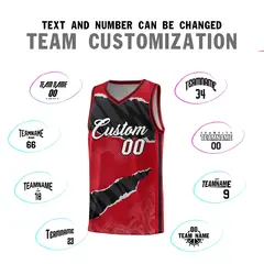 Red Black-White Tear Graffiti Sports Basketball Jersey 4