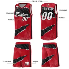 Red Black-White Tear Graffiti Sports Basketball Jersey 5