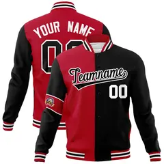 Red Black-White Two Tone Split Letterman Varsity Jacket