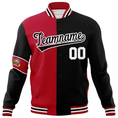Red Black-White Two Tone Split Letterman Varsity Jacket 5