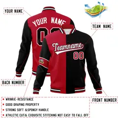 Red Black-White Two Tone Split Letterman Varsity Jacket 4