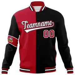 Red Black-White Two Tone Split Letterman Varsity Jacket 5