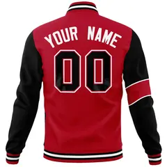 Red Black-White Two Tone Split Letterman Varsity Jacket 6