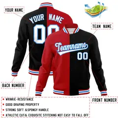 Red Black-White Two Tone Split Varsity Full-Snap Letterman Jacket 4
