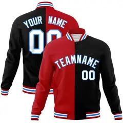 Red Black-White Two Tone Split Varsity Full-Snap Letterman Jacket