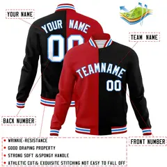 Red Black-White Two Tone Split Varsity Full-Snap Letterman Jacket 4