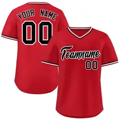 Red Black-White V-Neck Pullover Baseball Jersey